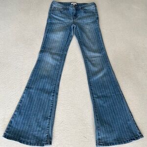 sz 26 Super Stretchy Pinstripe Railroad Flare Leg Jeans
